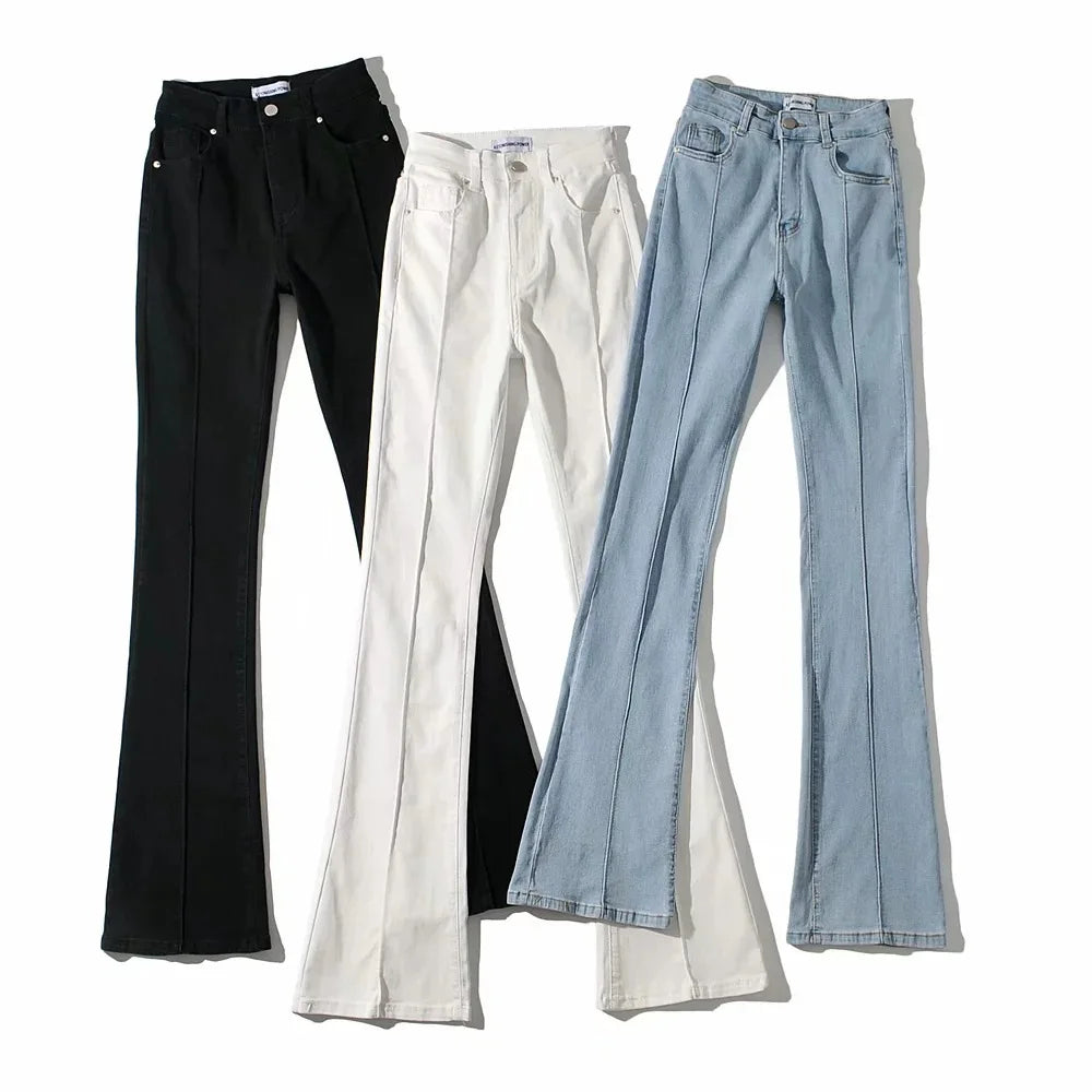 Hollow Flare High-Waist Denim Jeans