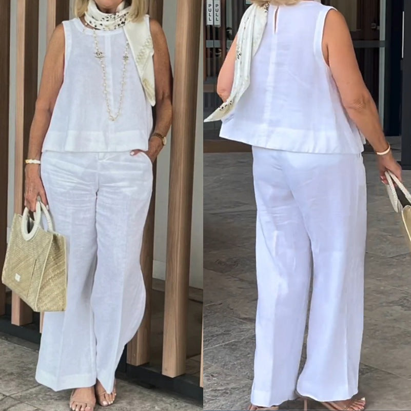 Sleeveless Loose Top & Wide-Leg Pants Set