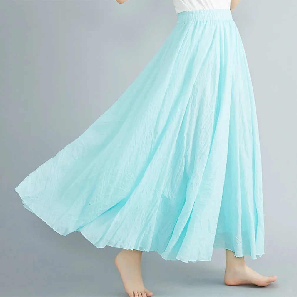 Cotton and Linen A-Line Long Loose Skirt