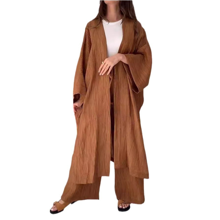Texture Top + Straight Pants Two-Piece Set