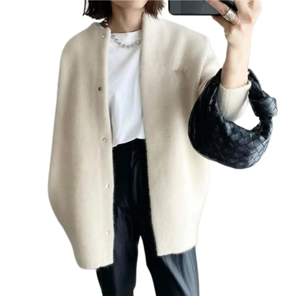 Single-Breasted Long Sleeve Knitted Coat