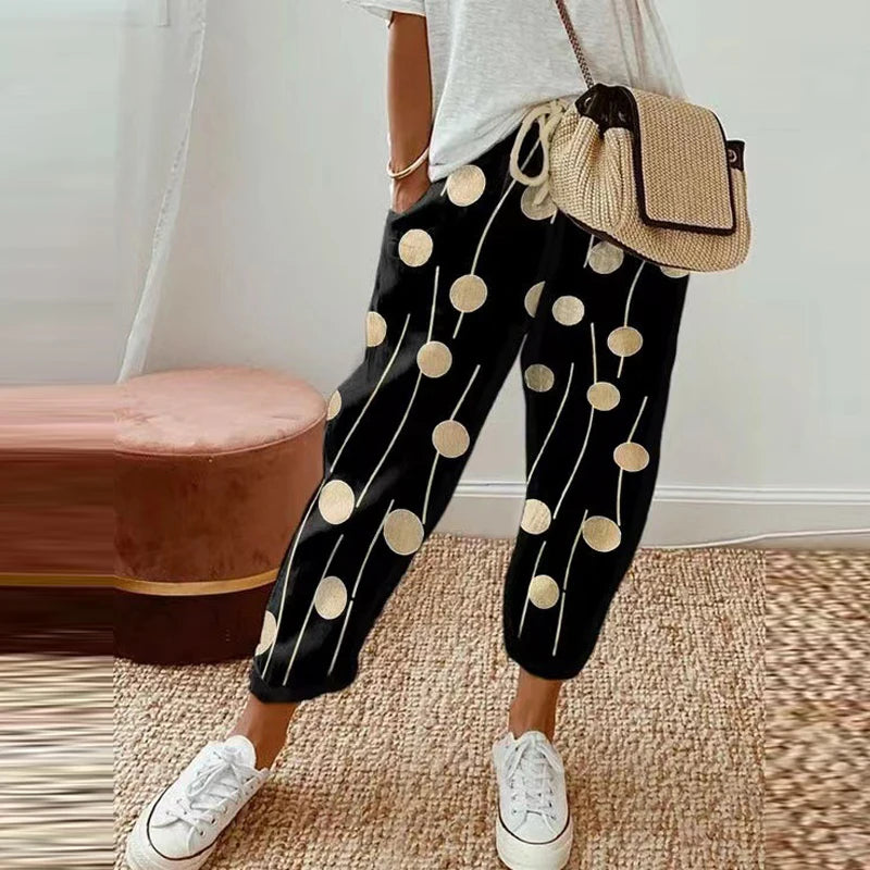 Cotton Linen Elastic Waist Casual Pants