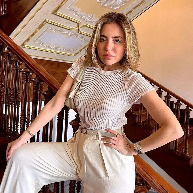 Striped See-Through Knitted Top