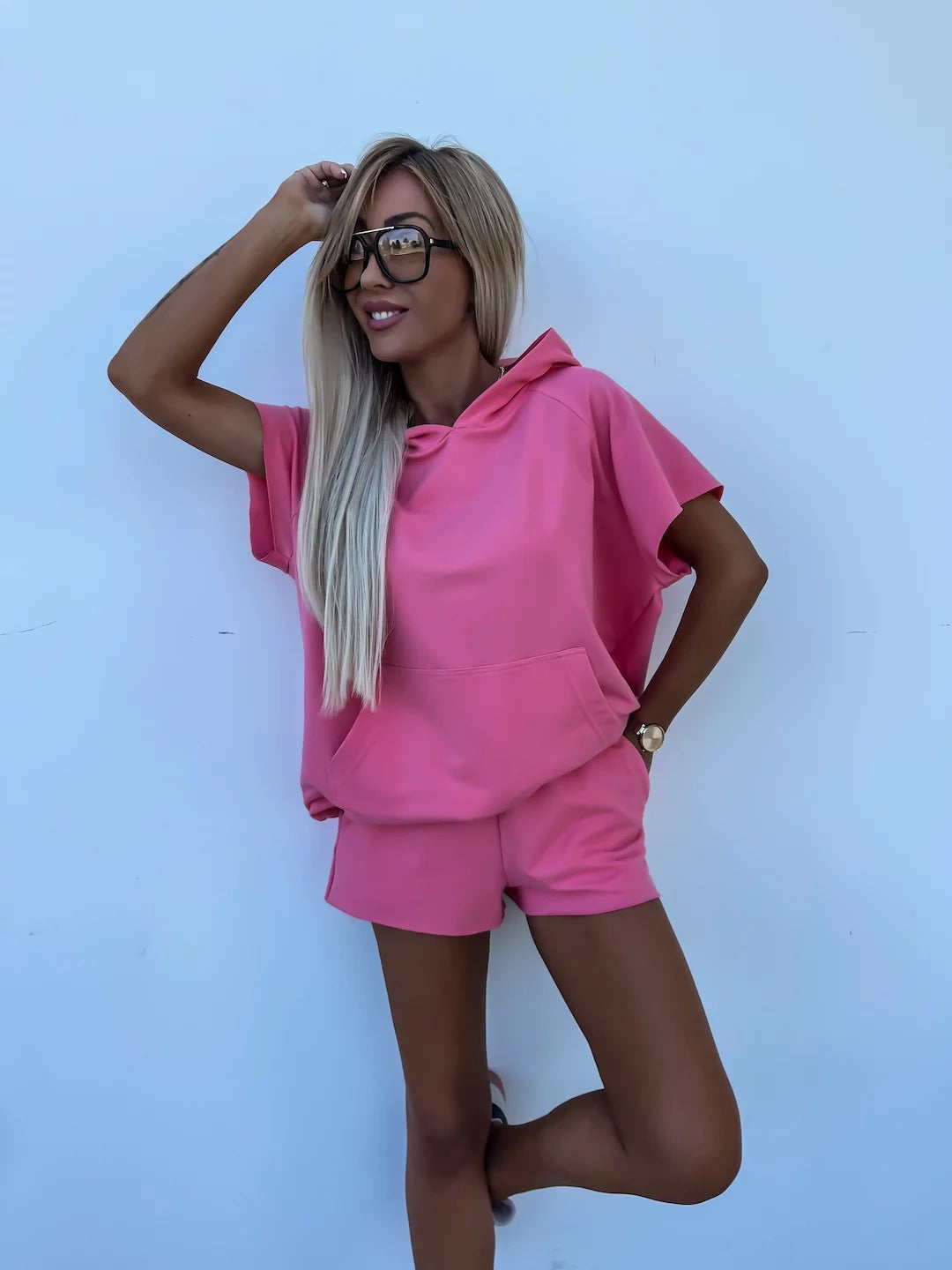Loose-Fit Hooded Sweatshirt & Shorts Set