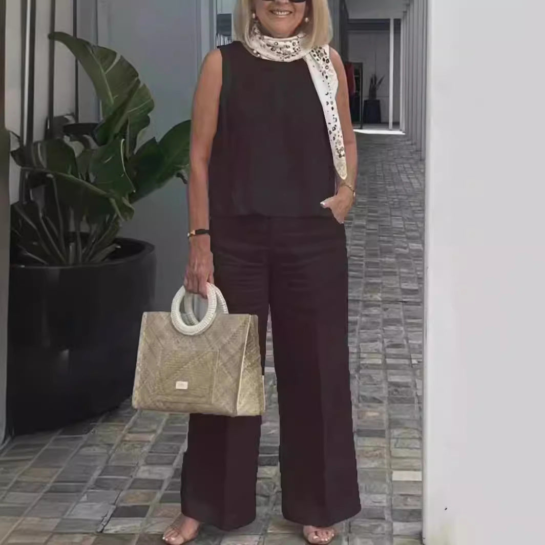Sleeveless Loose Top & Wide-Leg Pants Set