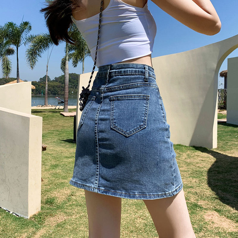 Split Hem Denim Mini Skirt