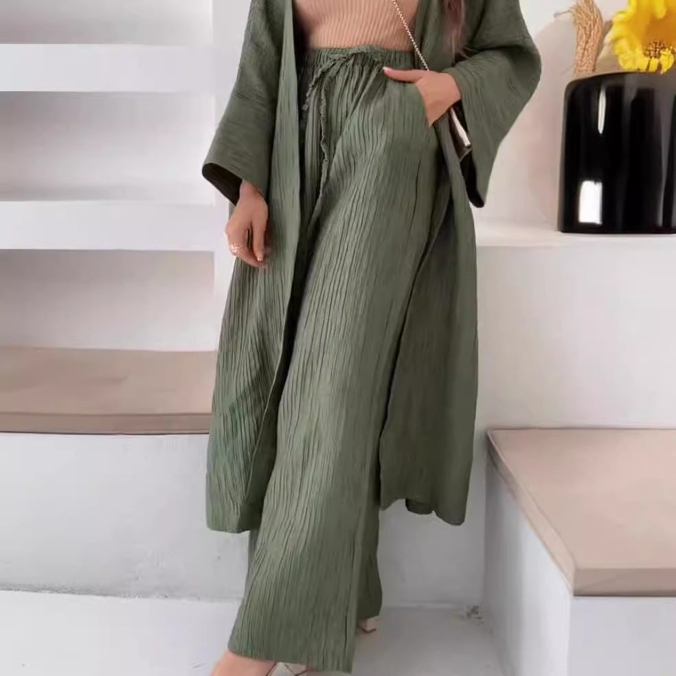 Texture Top + Straight Pants Two-Piece Set