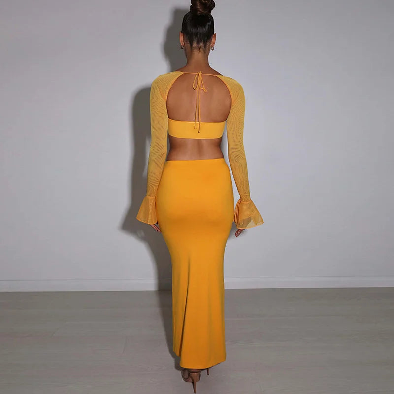 Square Neck Open Back T-Shirt and Midi Skirt Set