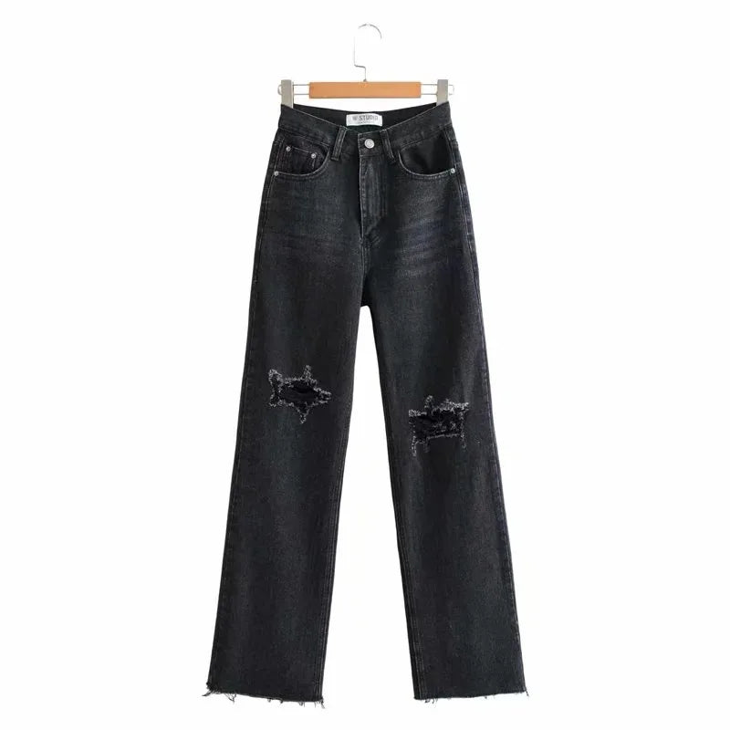 Denim Ripped High Waist Flare Jeans