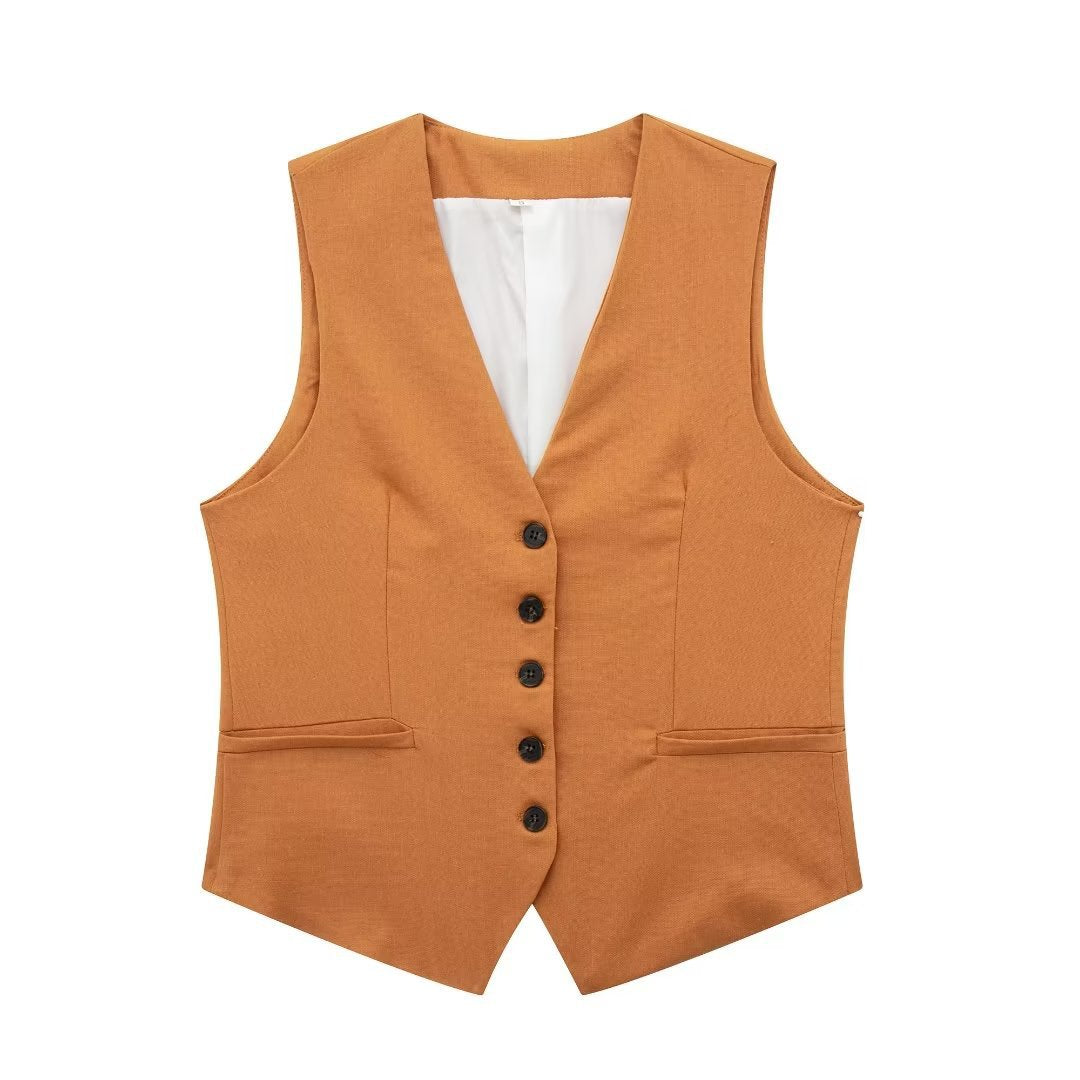 Casual Linen Blend Vest Top + Shorts
