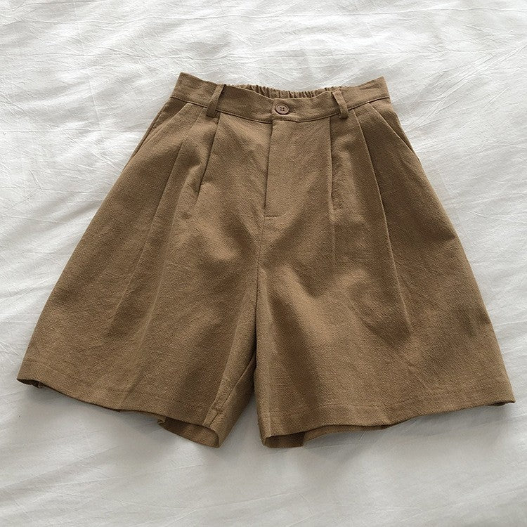 High-Waisted Cotton-Linen Casual Loose Shorts