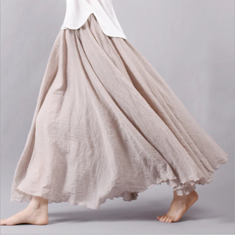 Cotton and Linen A-Line Long Loose Skirt