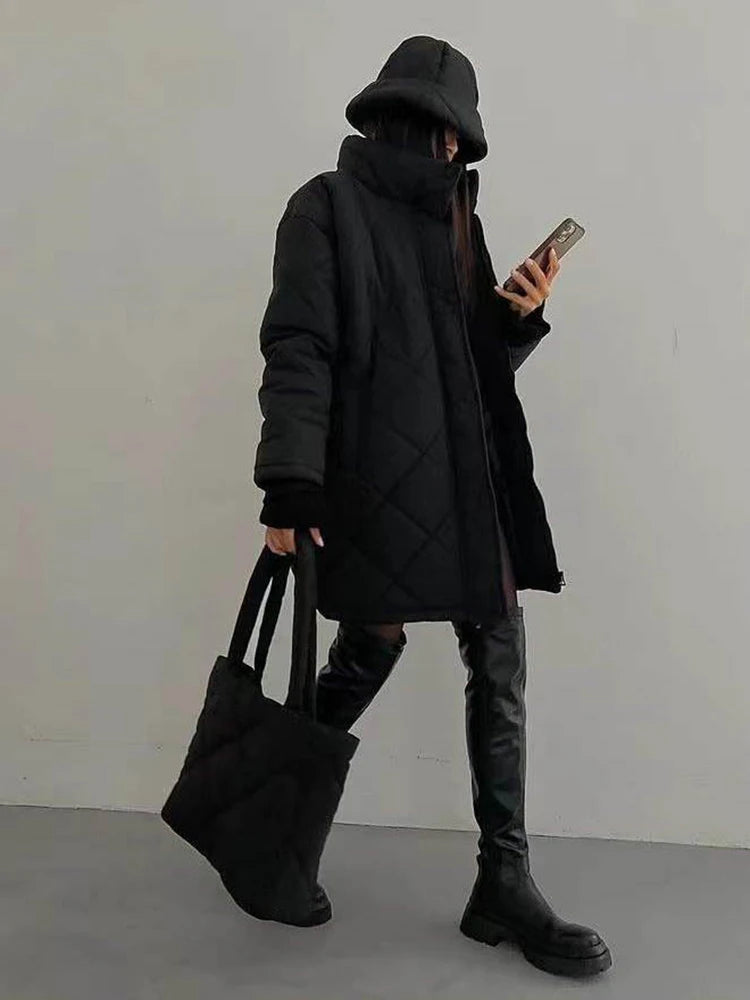 Diamond Pattern Stand-Up Collar Insulated Cotton Coat