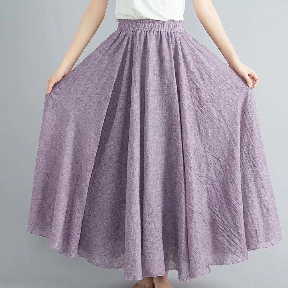 Cotton and Linen A-Line Long Loose Skirt