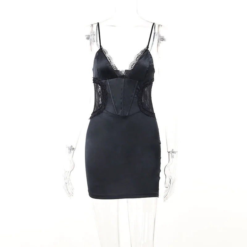 Backless Lace Detail Mini Dress