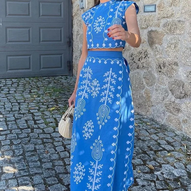 Printed Vacation Two-Piece Dress Set