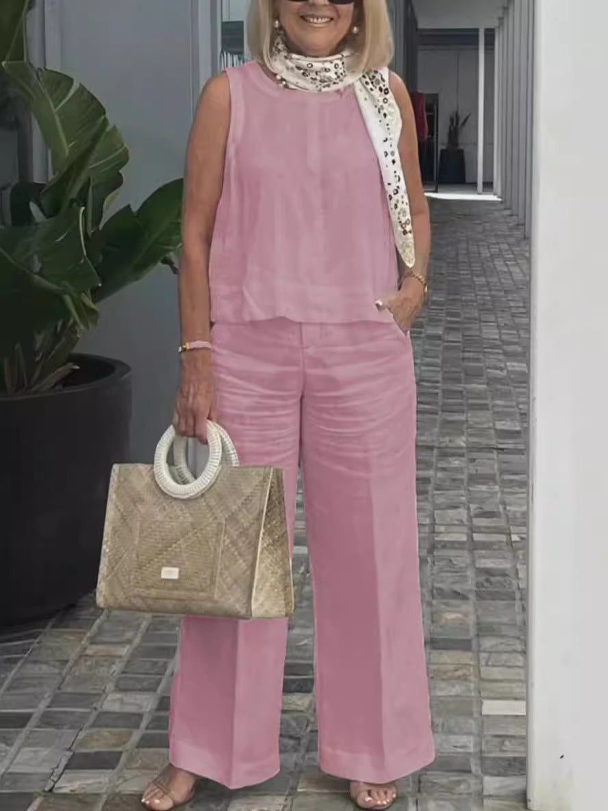 Sleeveless Loose Top & Wide-Leg Pants Set