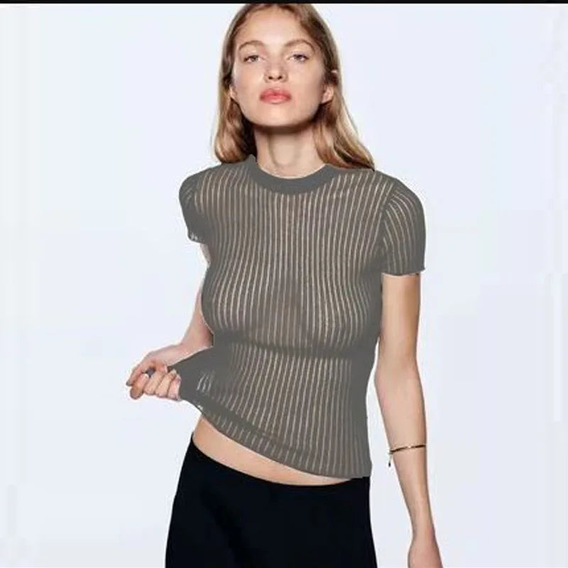 Striped See-Through Knitted Top