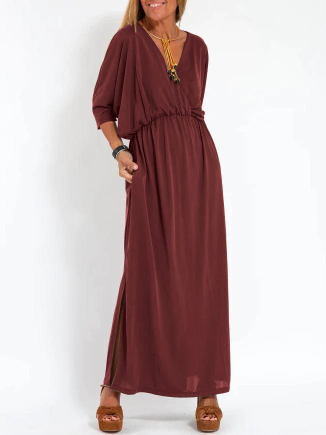 High-Waisted Split V-Neck Dress