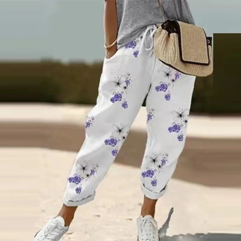 Cotton Linen Elastic Waist Casual Pants