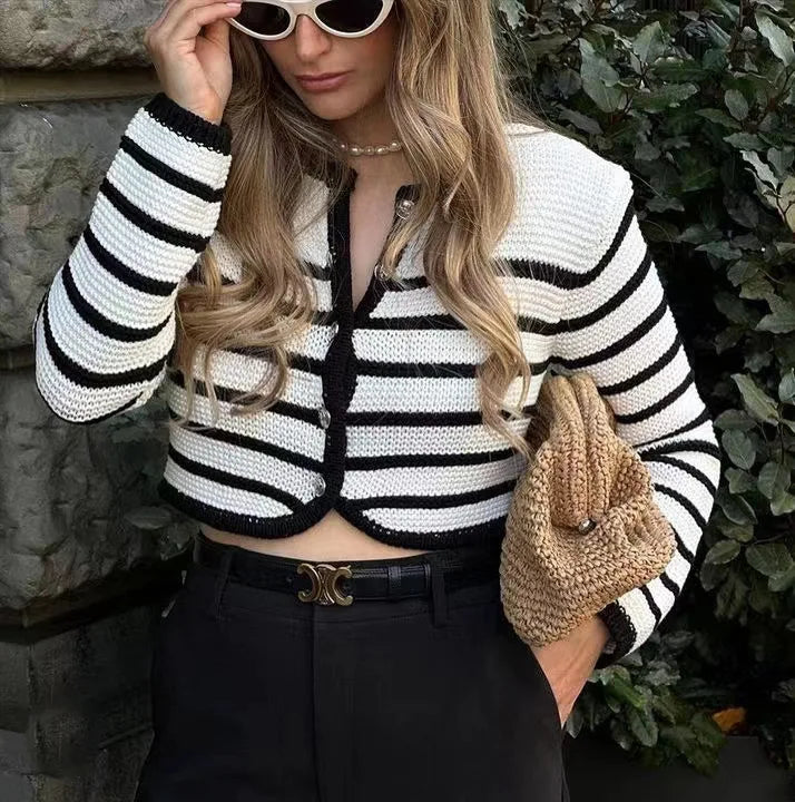 Striped Single Breasted Cardigan