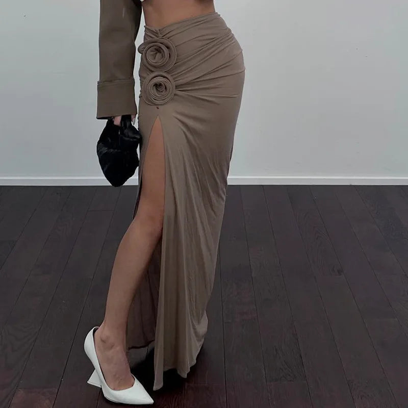 Ruched Split Maxi Skirt