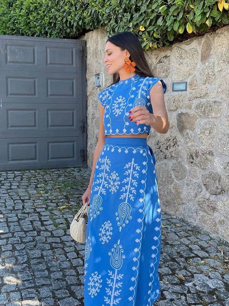 Printed Vacation Two-Piece Dress Set