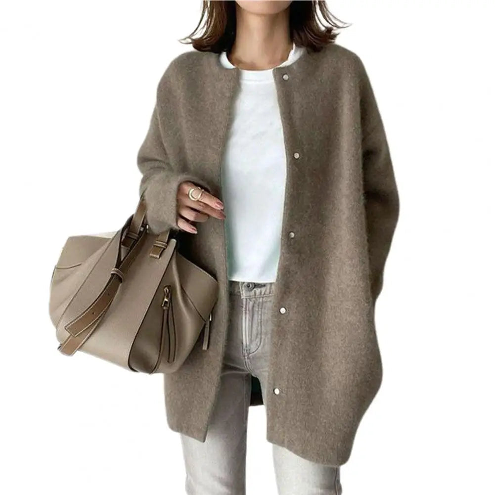 Single-Breasted Long Sleeve Knitted Coat