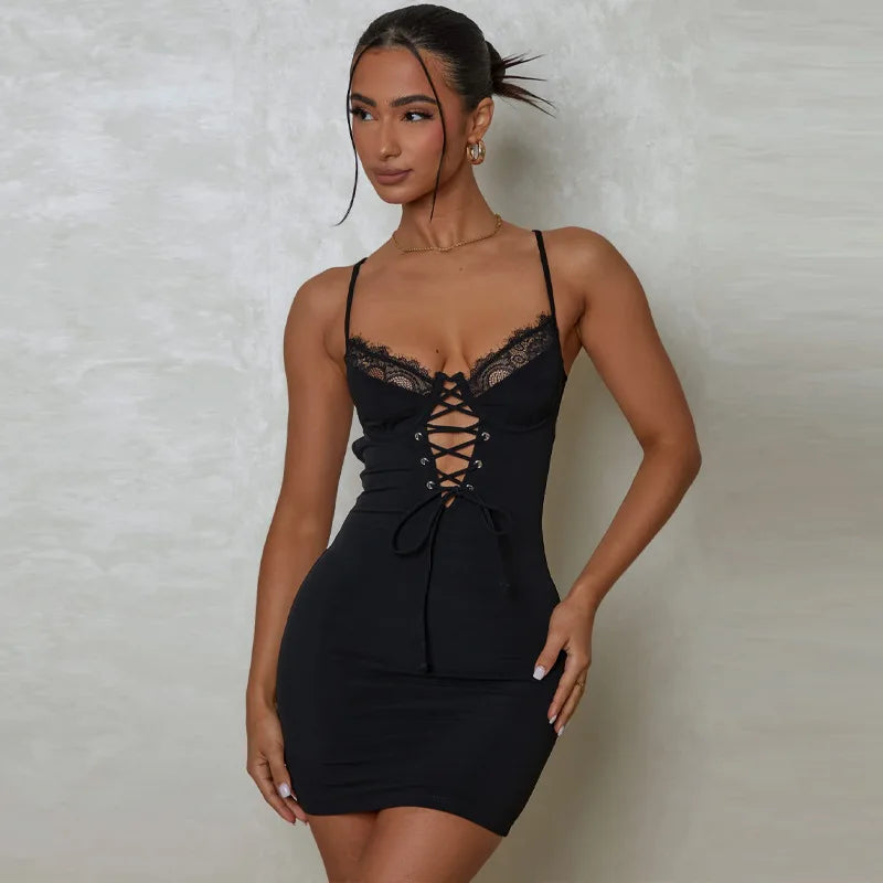 Lace Backless Bandage Mini Dress