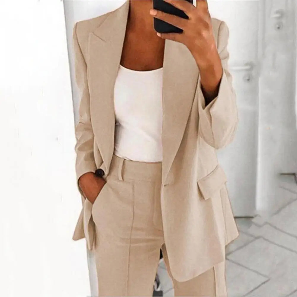 Collared Slim Fit Cardigan & Elegant Suit Jacket Women's Suit Set