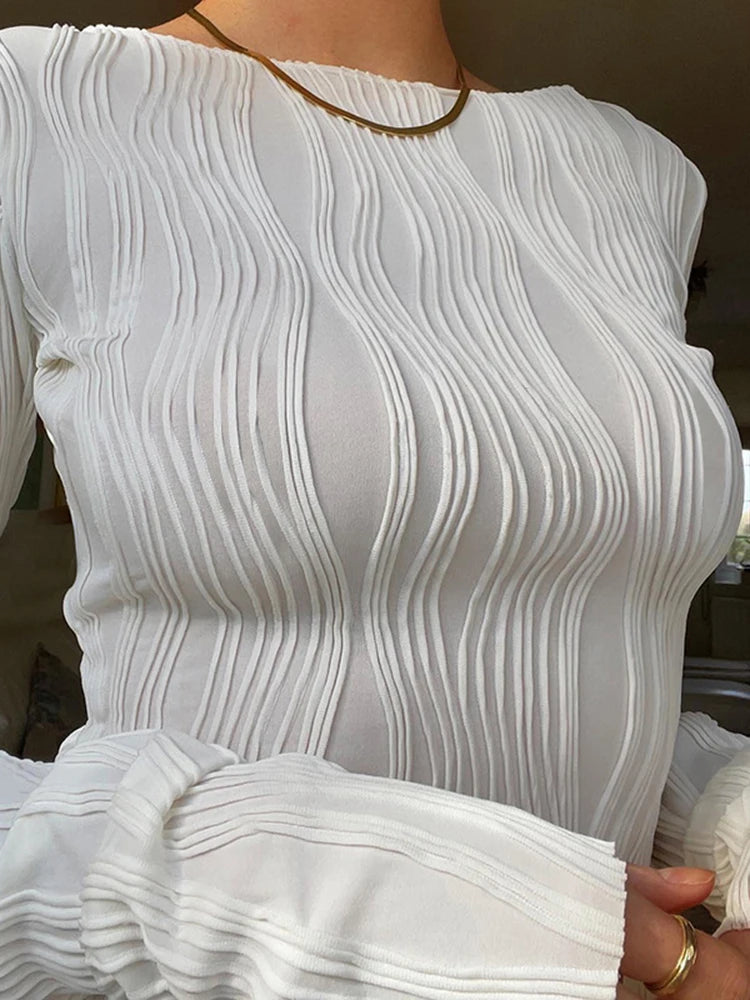 Ruched Long Sleeve Cropped Top