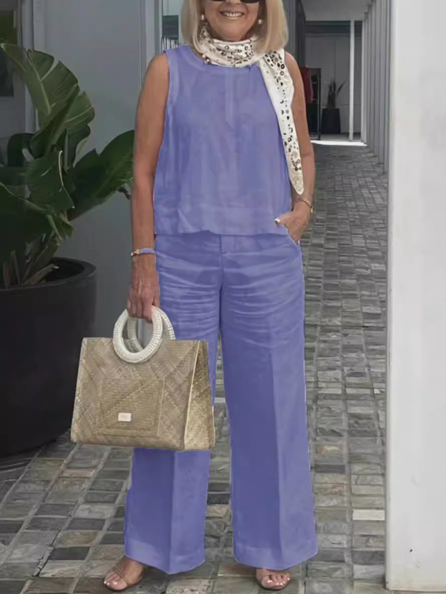 Sleeveless Loose Top & Wide-Leg Pants Set