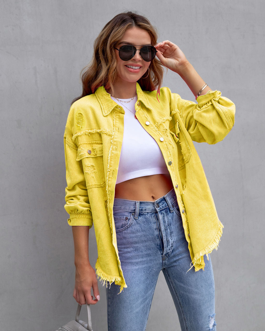 Distressed Mid-Length Denim Jacket