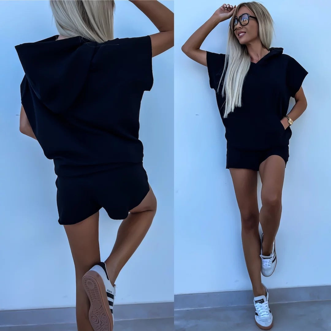 Loose-Fit Hooded Sweatshirt & Shorts Set