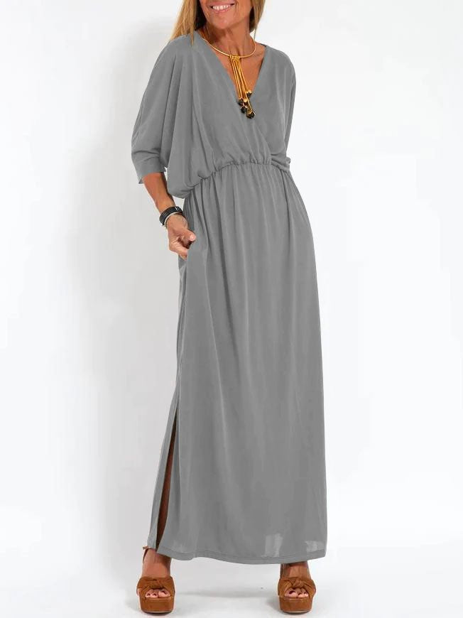 High-Waisted Split V-Neck Dress