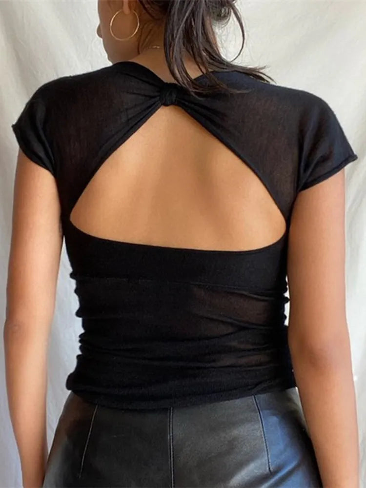 Backless V-Neck Slim-Fit T-Shirt