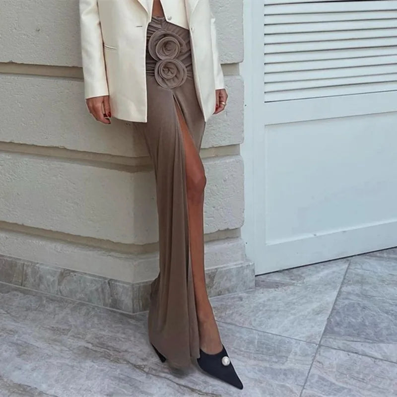 Ruched Split Maxi Skirt