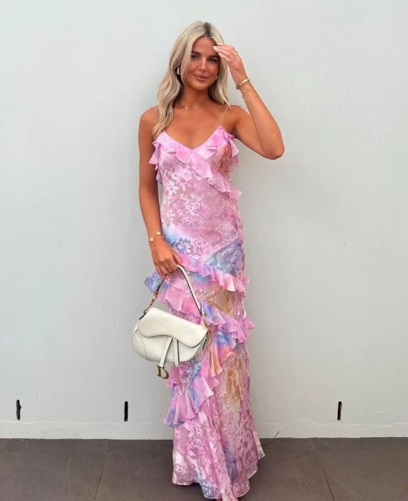 V Neck Backless Long Dresses