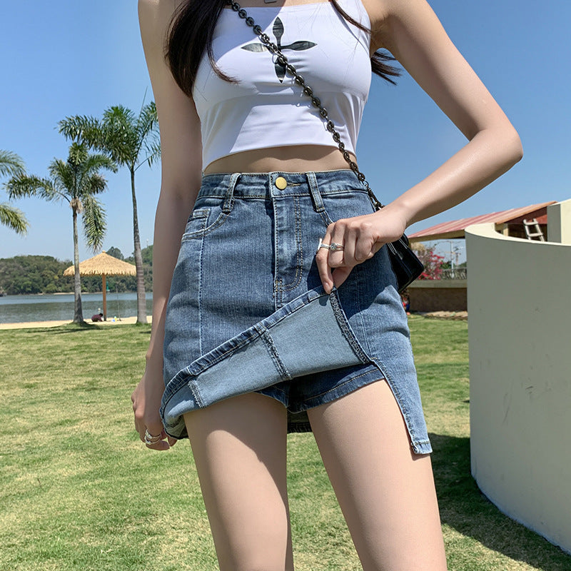Split Hem Denim Mini Skirt