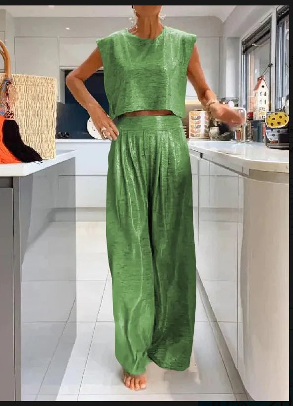 Sleeveless Vest and Wide-Leg Pants Set