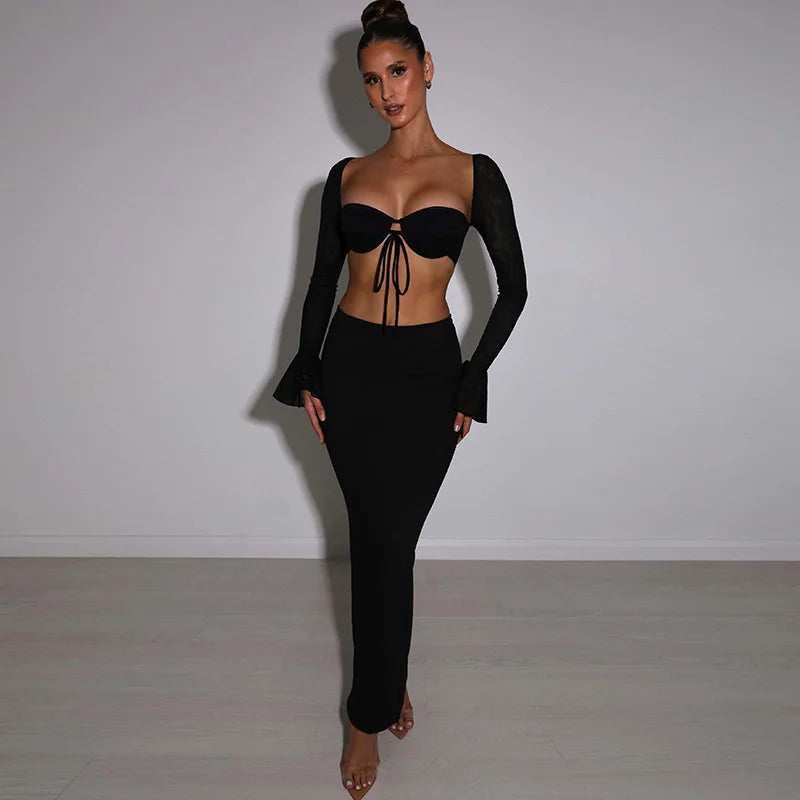 Square Neck Open Back T-Shirt and Midi Skirt Set