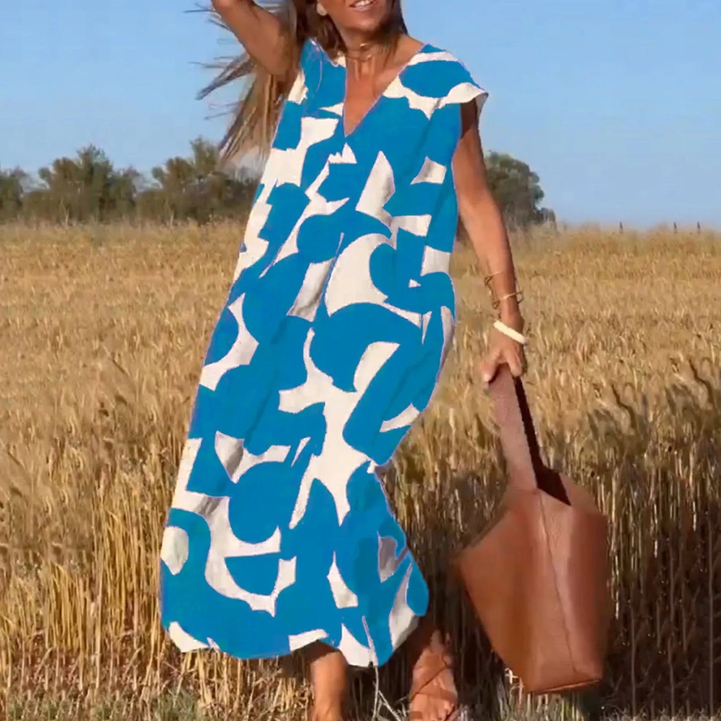 Boho V-Neck Sleeveless Maxi Dress