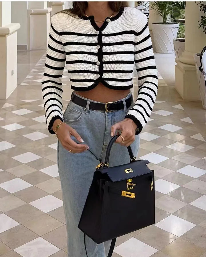 Striped Single Breasted Cardigan