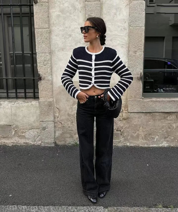 Striped Single Breasted Cardigan