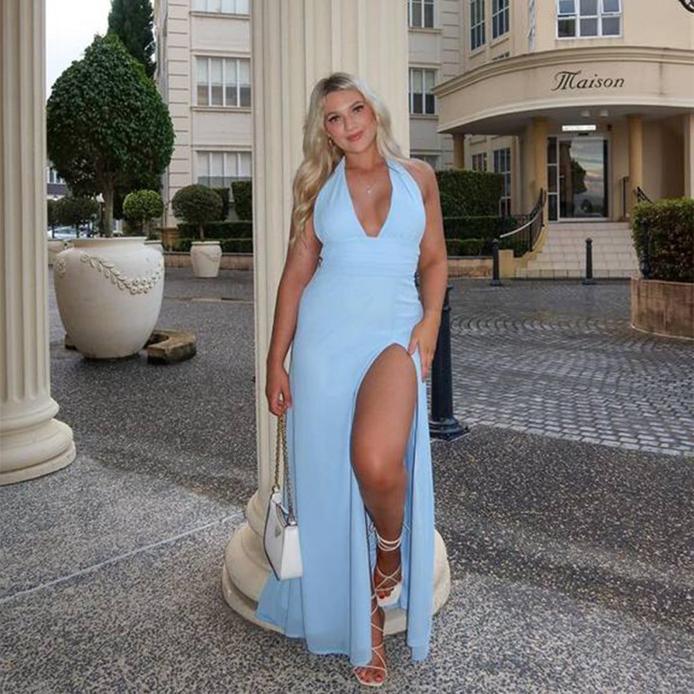 V-Neck Halter Backless Dress