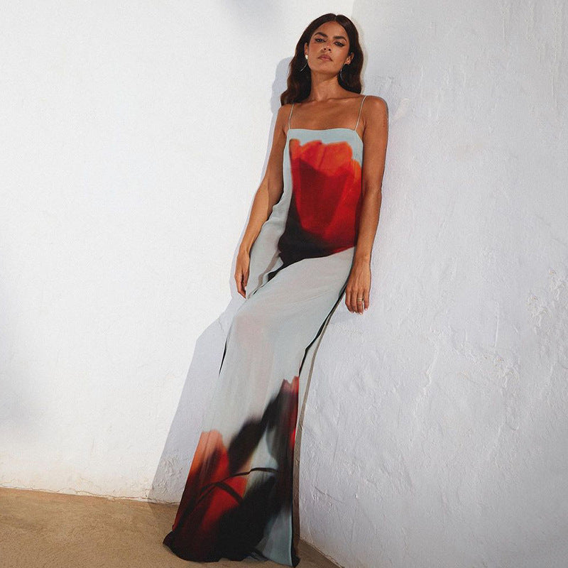 Printed Sheer Strap Camisole Dress