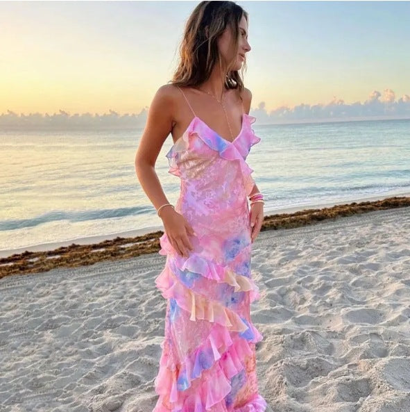 V Neck Backless Long Dresses