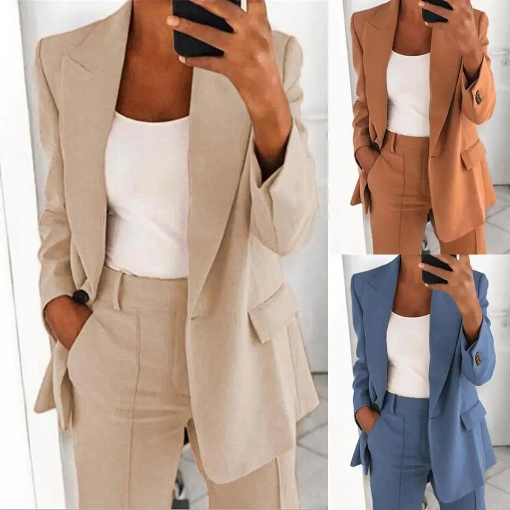 Collared Slim Fit Cardigan & Elegant Suit Jacket Women's Suit Set