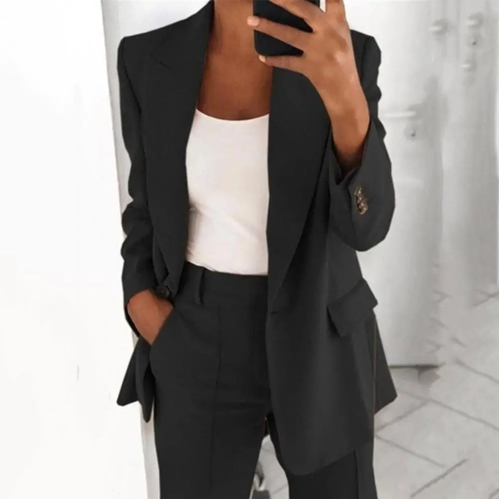 Collared Slim Fit Cardigan & Elegant Suit Jacket Women's Suit Set
