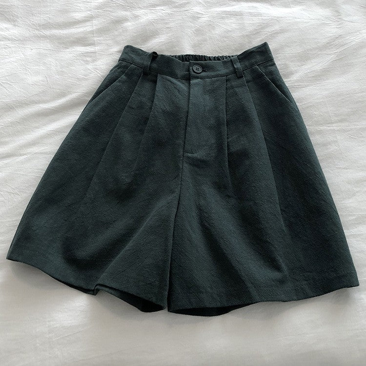 High-Waisted Cotton-Linen Casual Loose Shorts